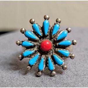 Vintage Zuni Marked 925 Petit Point Flower Ring Size 9